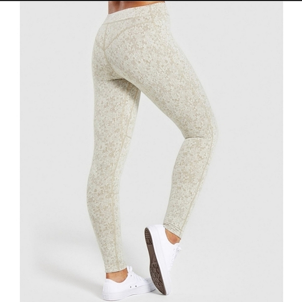 Gymshark Leggings Fleur Texture Dry Green Khaki Marled 7/8 Length sz S